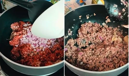 Brown the Ground Beef and Onion